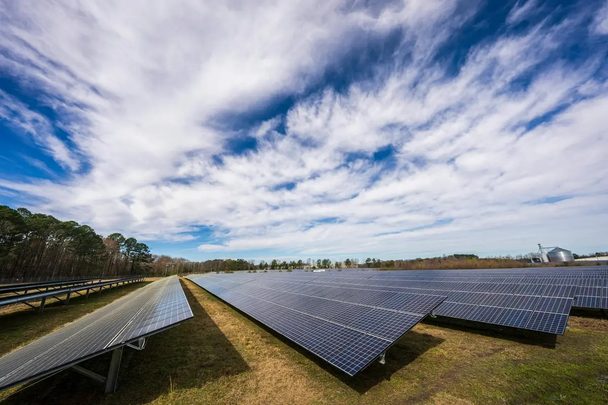 Rooftop solar panels installed on a commercial building