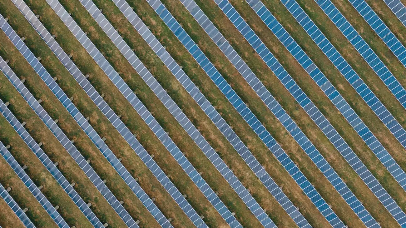 Rows of solar modules at a large-scale solar plant